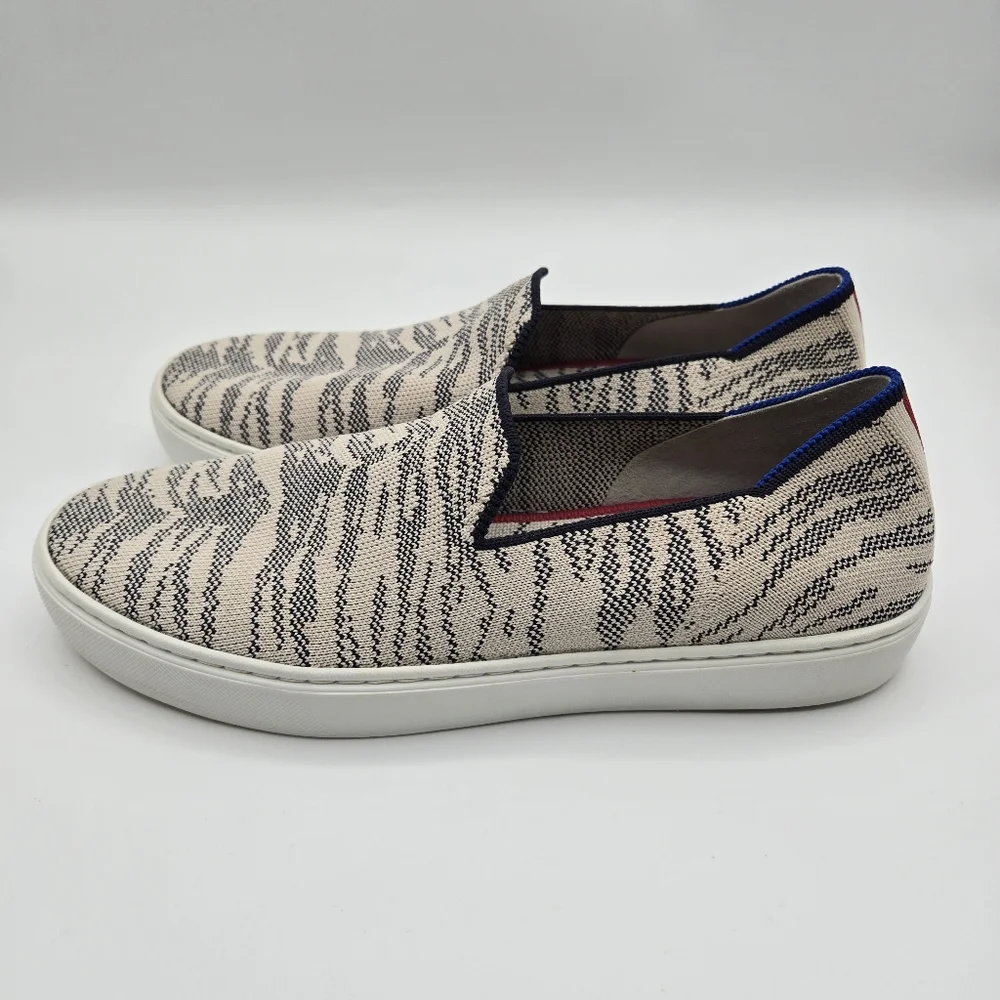 Rothy's The Sneaker Maritime Tiger Slip On Shoes Gray Stripe Women's Size 8.5